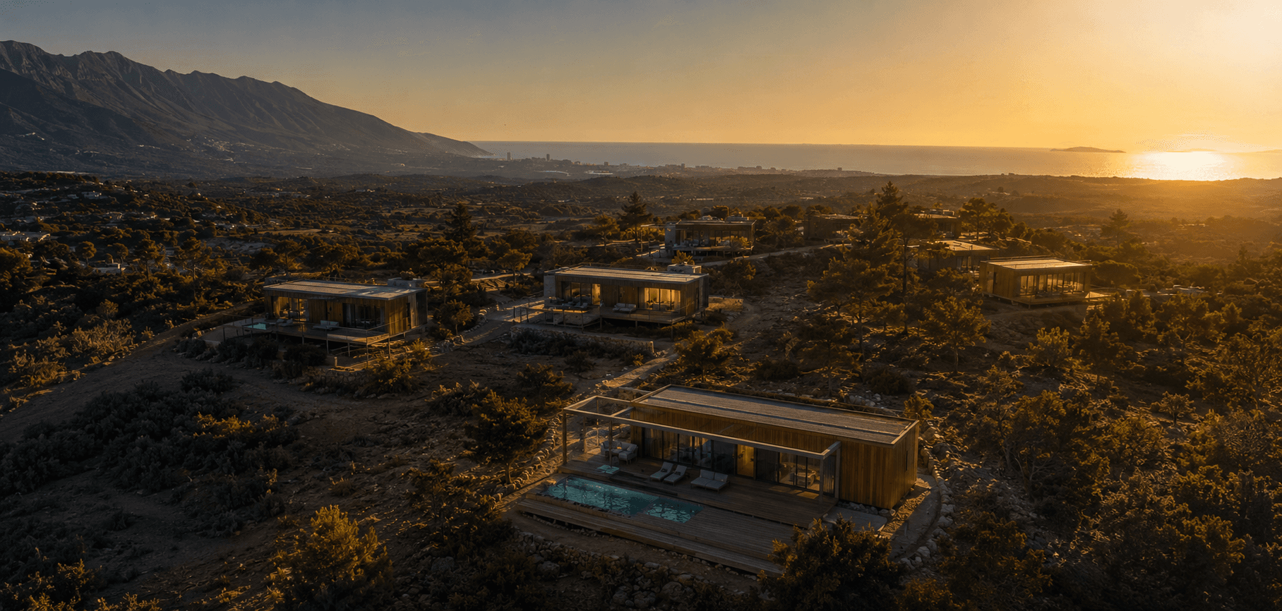 Terra Viva eco cabins at dusk