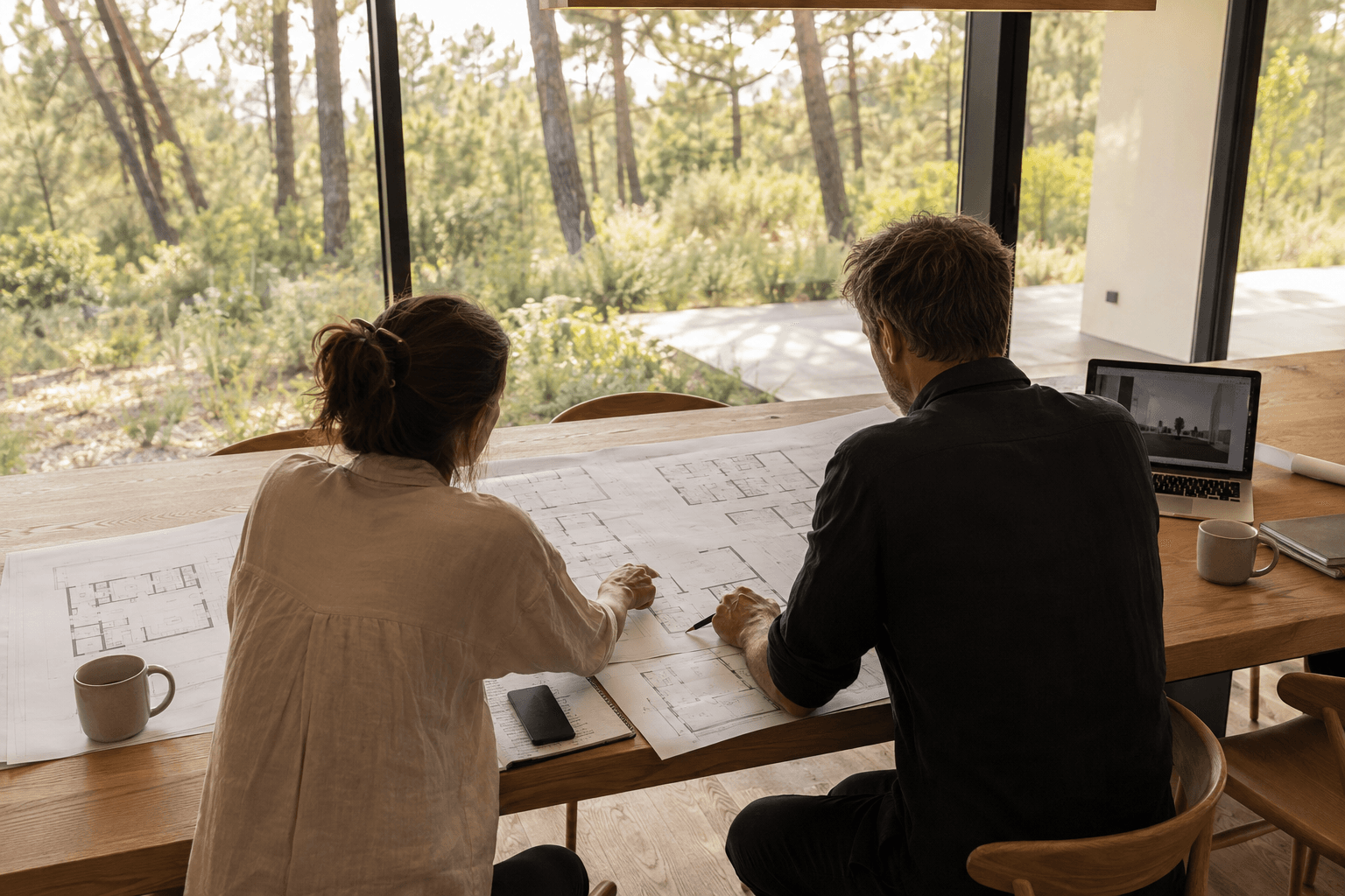 Clients reviewing architectural plans with a Terra Viva consultant